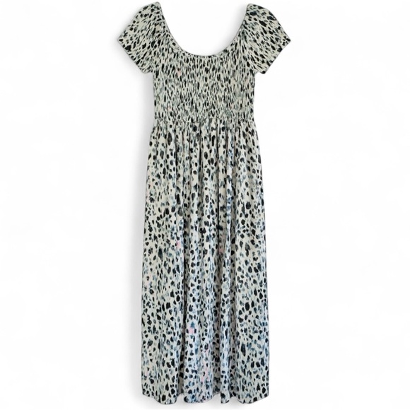 NWT Soft Surroundings Marcelo Blue Leopard Print Smocked Maxi Dress Size Medium - Picture 4 of 7